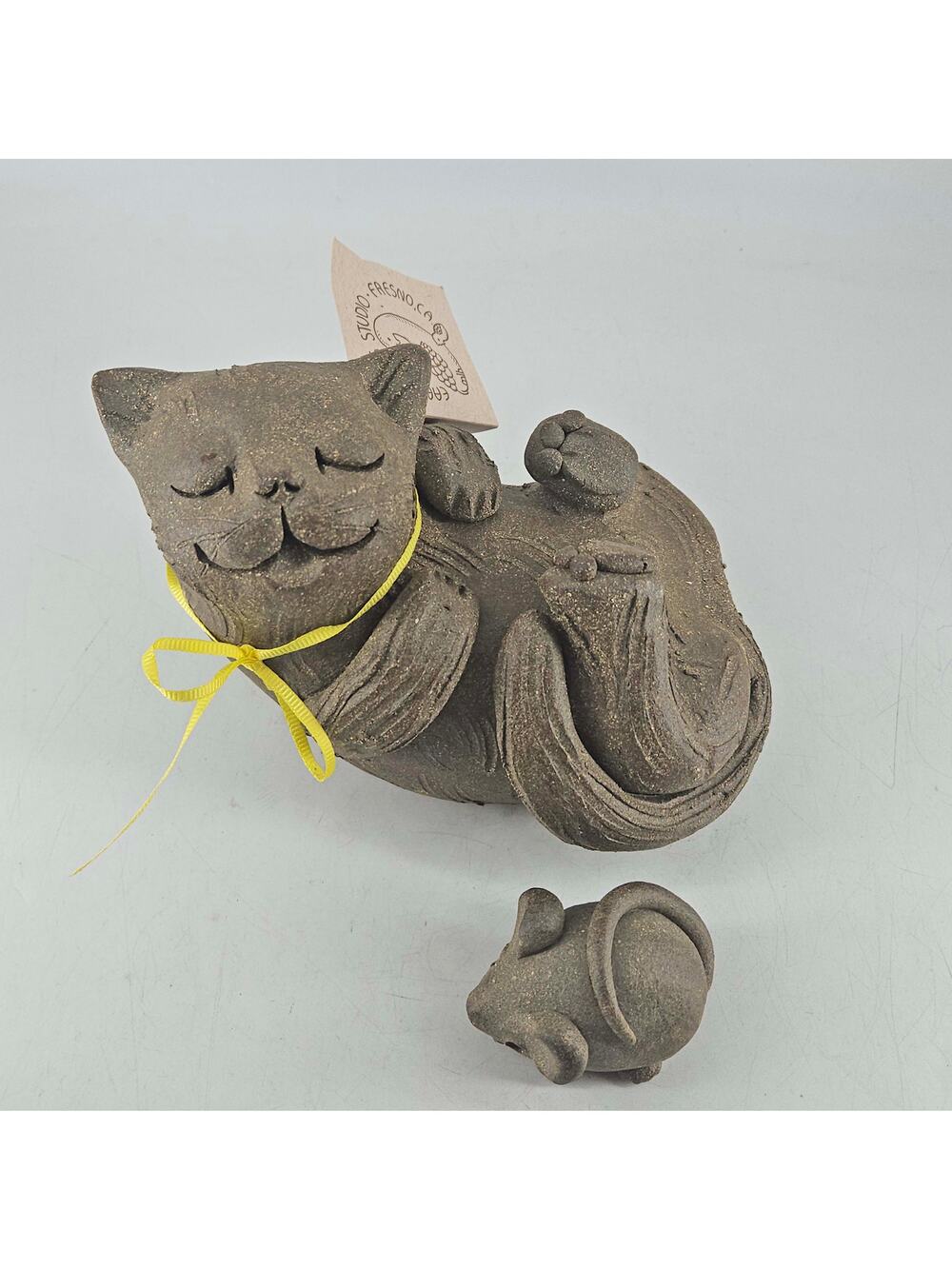 Earth Arts Studio Margaret Hudson Clay pottery Cat and mouse Figurine